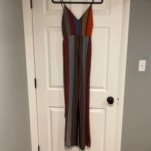 Windsor Jumpsuit‎ Large Navy/Grey/Orange Striped V-Neck Straight Back
